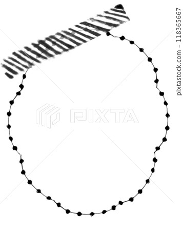 用筆繪製的圓形和彎曲框架上附著的斜條紋遮蔽膠帶的單色線條圖插圖 118365667
