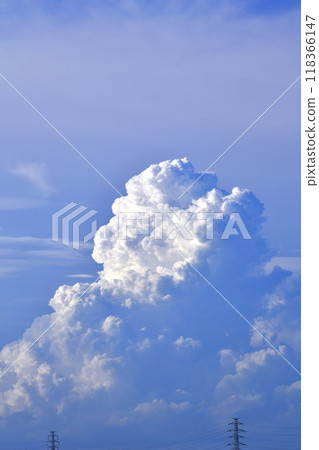 Yokohama cityscape in Japan. Power lines and a "summer sky". The Japanese archipelago continues to experience intense heat... Huge clouds rise into the sky = September 15th 118366147