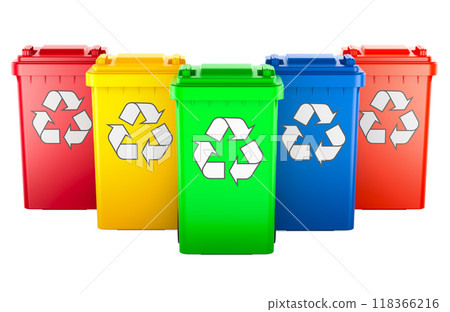 Colored recycling trash cans, 3D rendering 118366216