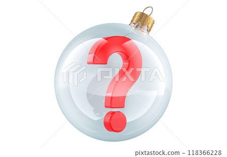Question mark inside transparent Christmas ball, 3D rendering 118366228