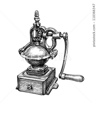 Vintage spice grinder ink sketch Vintage spice grinder ink sketch 118366347
