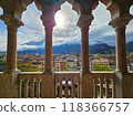 View of the cityscape from the castle of Trento, a medieval city in northern Italy 118366757
