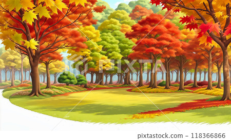 Autumnal forest and park, white clouds and blue sky Autumnal forest and park, white clouds and blue sky 118366866