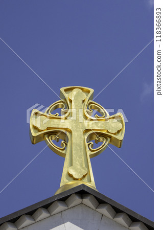 Montenegro, Podgorica, Golden cross on the Cathedral of the Resurrection of Christ. 118366893