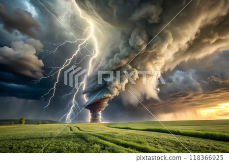 lightning over field lightning over field 118366925