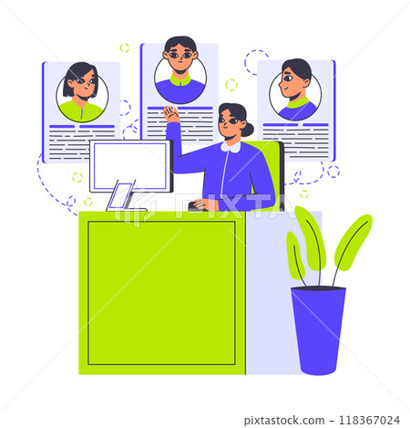 Hiring process scene. Job interview, - Stock Illustration 