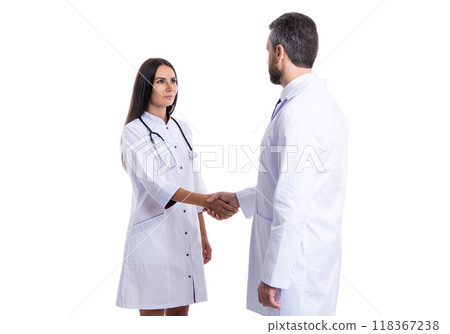 medicine and healthcare. medical deal between two colleague isolated on white. promotion deal  118367238