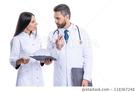 medical service. doctor hold clipboard writing prescription to patient. medical record medical service. doctor hold clipboard writing prescription to patient. medical record 118367248