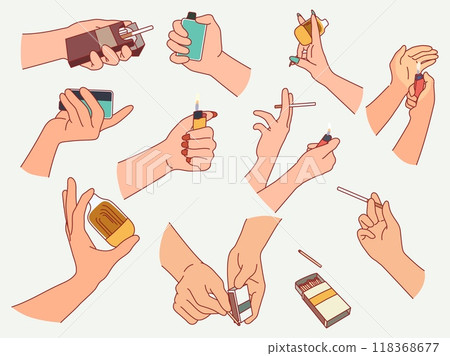 how do people hold cigarettes Hands hold cigarettes. Male and female arms... - Stock Illustration  [118368677]