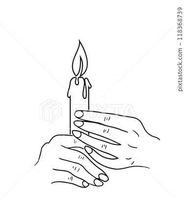 Candle in hands prayer. a religious symbol of faith in God. hand drawn. Not AI, Vector illustration 118368739