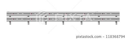 Metallic road barrier fence. 3d roadblock for safety on highway. Metallic road barrier fence. Vector Metallic road barrier fence. 3d roadblock for safety on highway. Metallic road barrier fence. Vector 118368794