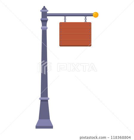 Iron pole with wooden sign. Iron pole with wooden sign. 118368804