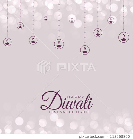 elegant shubh deepavali banner with hanging diya bokeh style vector illustration 118368860