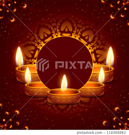shinny floral background with 3d oil diya for diwali celebration. 118368862