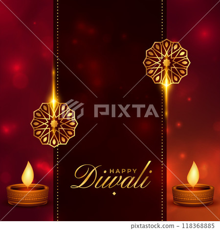 glowing shubh diwali poster with diya and indian style background 118368885