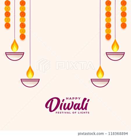 simple diwali greeting poster with floral and diya decoration vector illustration 118368894