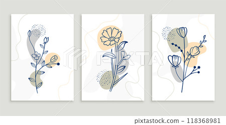 hand drawn line style flower poster template set hand drawn line style flower poster template set 118368981