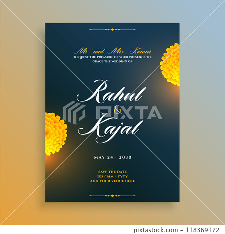 indian wedding invitation card template design in dark theme indian wedding invitation card template design in dark theme 118369172