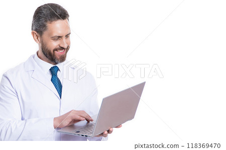 Online doctor appointment, ehealth. consulting patient online. having online emedicine appointment. ehealth medical service. doctor work in clinic office. video call with doctor. copy space banner 118369470