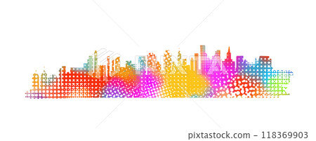 Colored city long panorama. hand drawing. Not AI. Vector illustration 118369903