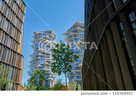 Modern city architecture with eco friendly building, Contemporary architectural design. Scandinavian residential minimalist architecture 118369992