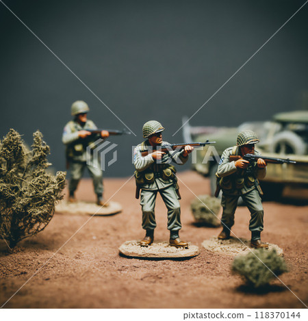 Miniature figure soldiers on the battlefield 118370144