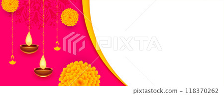 happy diwali modern banner with diya,floral design and text space happy diwali modern banner with diya,floral design and text space 118370262