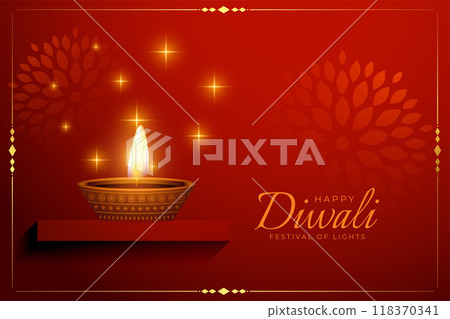 happy diwali greeting banner with lamp on podium design happy diwali greeting banner with lamp on podium design 118370341