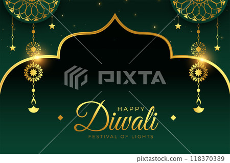 happy diwali indian festival of light background in golden design 118370389