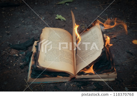 The photo shows a brightly burning book The photo shows a brightly burning book 118370768