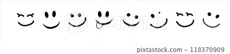 Happy Doodle Smile Isolated on Background. Simple Faces. Vector Happy Doodle Smile Isolated on Background. Simple Faces. Vector 118370909