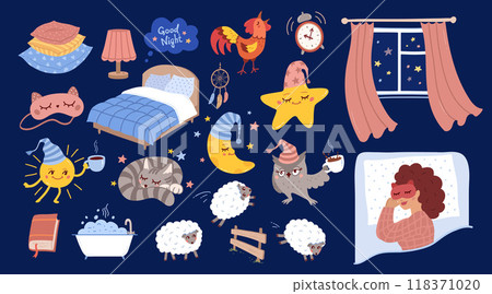 Good night vector hand drawn illustrations set 118371020