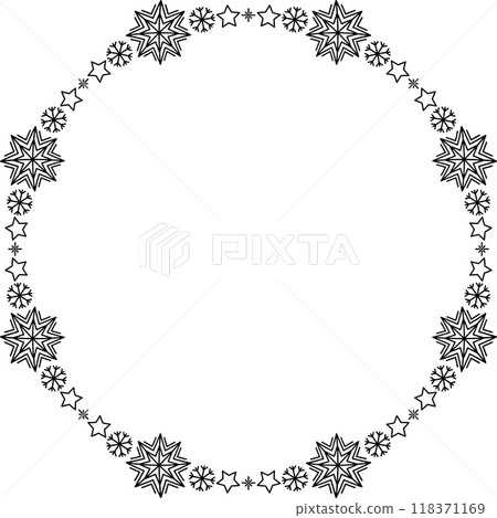 Snowflake circle frame. Winter snowflake round border. 118371169