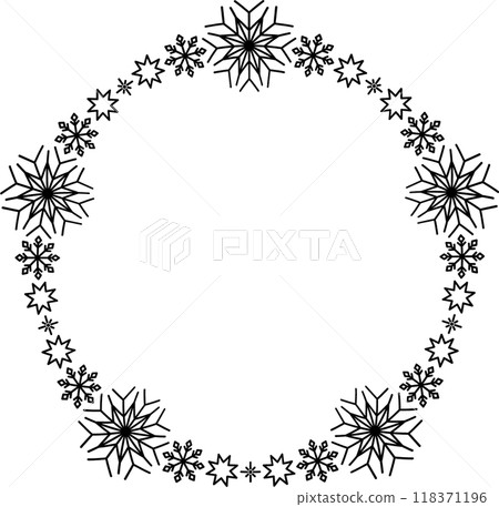 Snowflake circle frame. Winter snowflake round border. 118371196