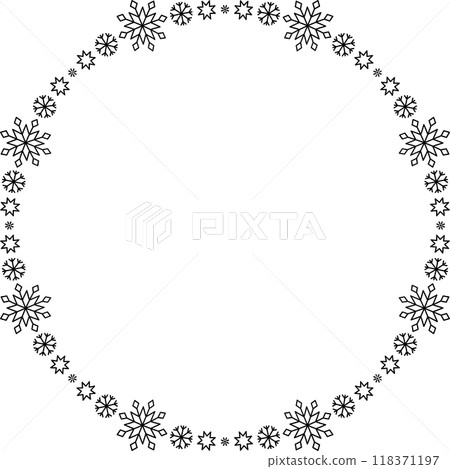 Snowflake circle frame. Winter snowflake round border. 118371197