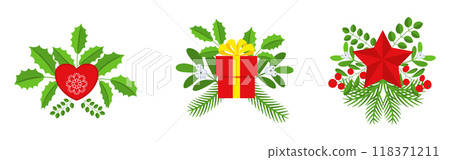 Christmas wreath design element set. Spruce evergreen branch 118371211