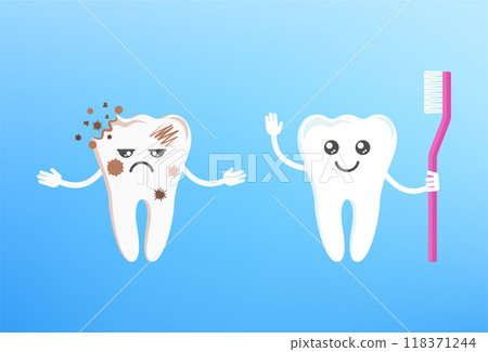Funny cute smile and sad teeth characters. Dental health. Funny cute smile and sad teeth characters. Dental health. 118371244