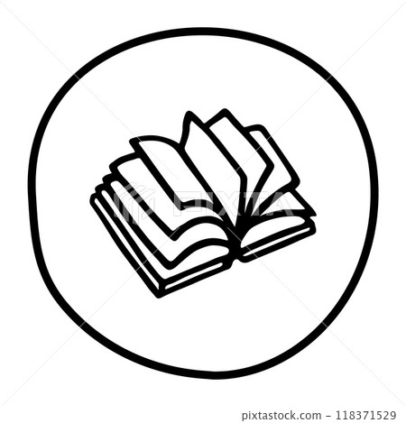 Doodle book icon handdrawn with pen. Knowledge and education symbol Doodle book icon handdrawn with pen. Knowledge and education symbol 118371529