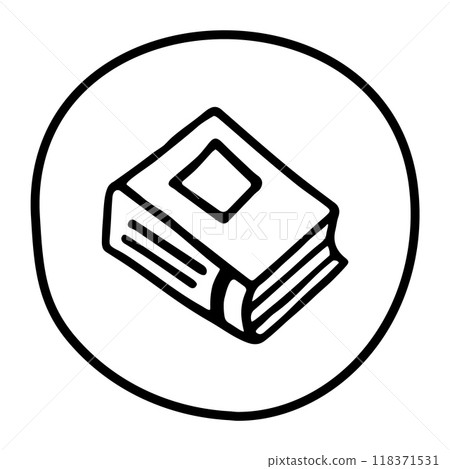 Doodle book icon handdrawn with ink pen. Knowledge and education symbol 118371531