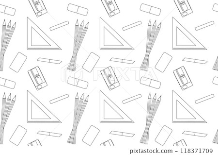 School Supplies Seamless Coloring Page Pattern 118371709