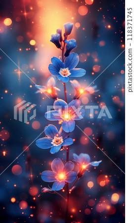 Closeup of a beautiful blue flower with vibrant lights 118371745