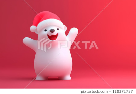 手绘卡通可爱的戴圣诞帽的北极熊插画 手绘卡通可爱的戴圣诞帽的北极熊插画 118371757