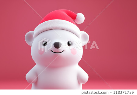 手绘卡通可爱的戴圣诞帽的北极熊插画 手绘卡通可爱的戴圣诞帽的北极熊插画 118371759