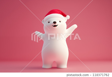 手绘卡通可爱的戴圣诞帽的北极熊插画 118371762