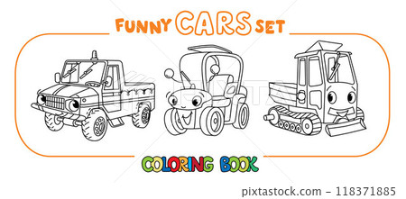 Funny small cars with eyes coloring book set 118371885