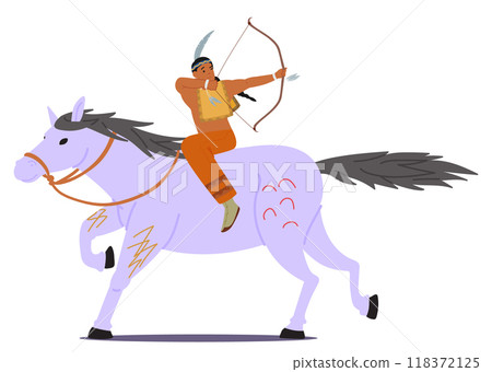 Native American Warrior Riding A Horse With A Bow And Arrow Drawn isolated on White Background. Vector Illustration Native American Warrior Riding A Horse With A Bow And Arrow Drawn isolated on White Background. Vector Illustration 118372125