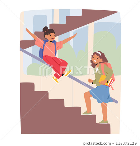 Joyful Schoolchildren Enjoying Break Time With Enthusiasm And Laughter As They Playful Interact On The Staircase Joyful Schoolchildren Enjoying Break Time With Enthusiasm And Laughter As They Playful Interact On The Staircase 118372129