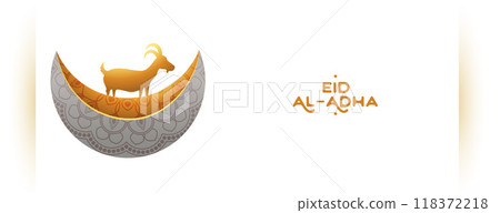 eid al adha mubarak festival with stylish crescent moon and goat 118372218