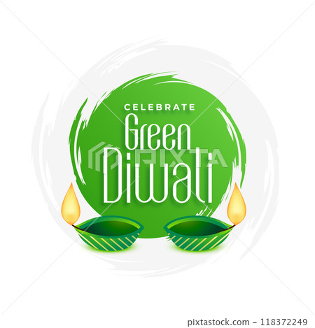 green diya lamp for eco diwali greeting background in paint brush style 118372249