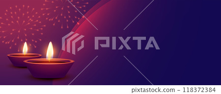 beautiful shubh diwali banner with text space and realistic diya beautiful shubh diwali banner with text space and realistic diya 118372384